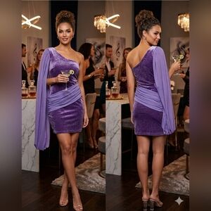 Parthea Purple Dress Size L Large Sheer Glitter Shimmer Cocktail Party Stretch